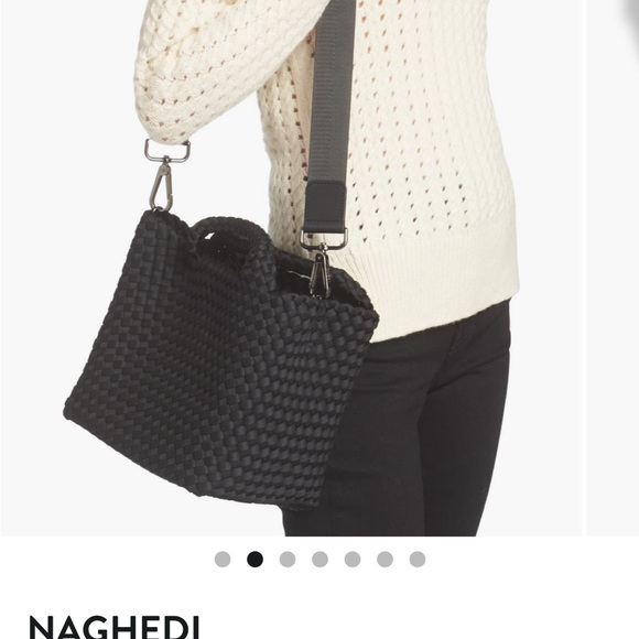 Naghedi black cross body tote with removable strap and matching pouch. - Picture 7 of 11